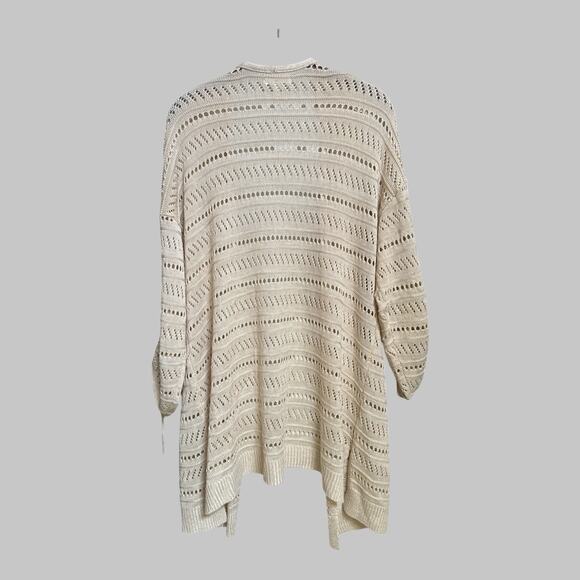Maurices Knit Cardigan Open Front Cream Long Sleeves With Tie Ups Boho Beach LG - Picture 2 of 8
